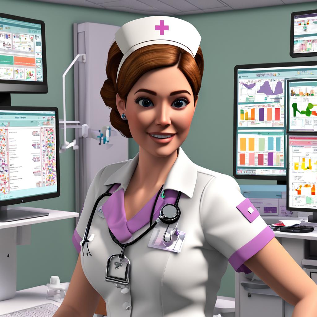 a female nurse using a simulation software